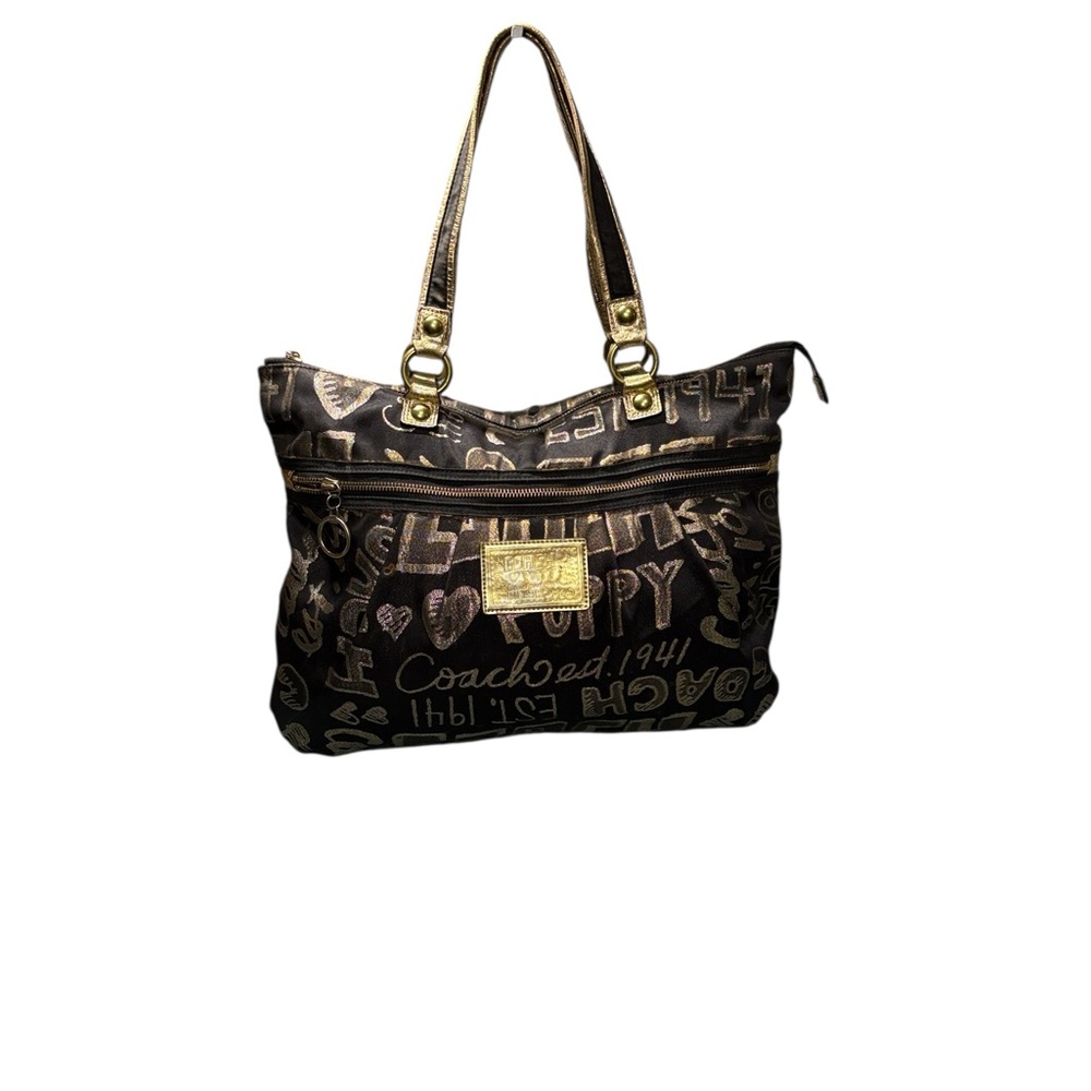 Coach Poppy Black & Gold Glam Graffiti Tote Bag – Authentic Vintage Coach